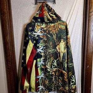 Mens Graphic Hoodie Steer Head Deer Flag Shoe Laces Sixe XL